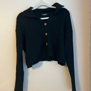 cropped black button down sweater